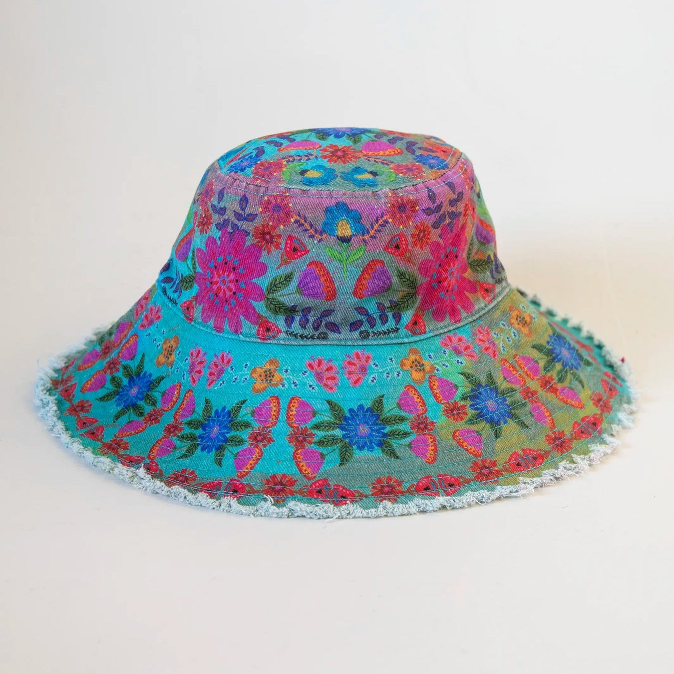 Sandy Days Bucket Hat Teal Folk Flower