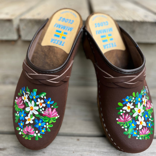 Alpine Flowers Brown Oil Clogs