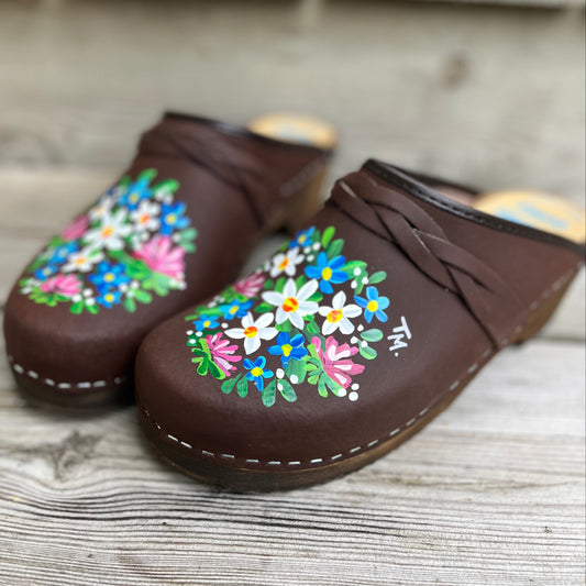 Alpine Flowers Brown Oil Clogs