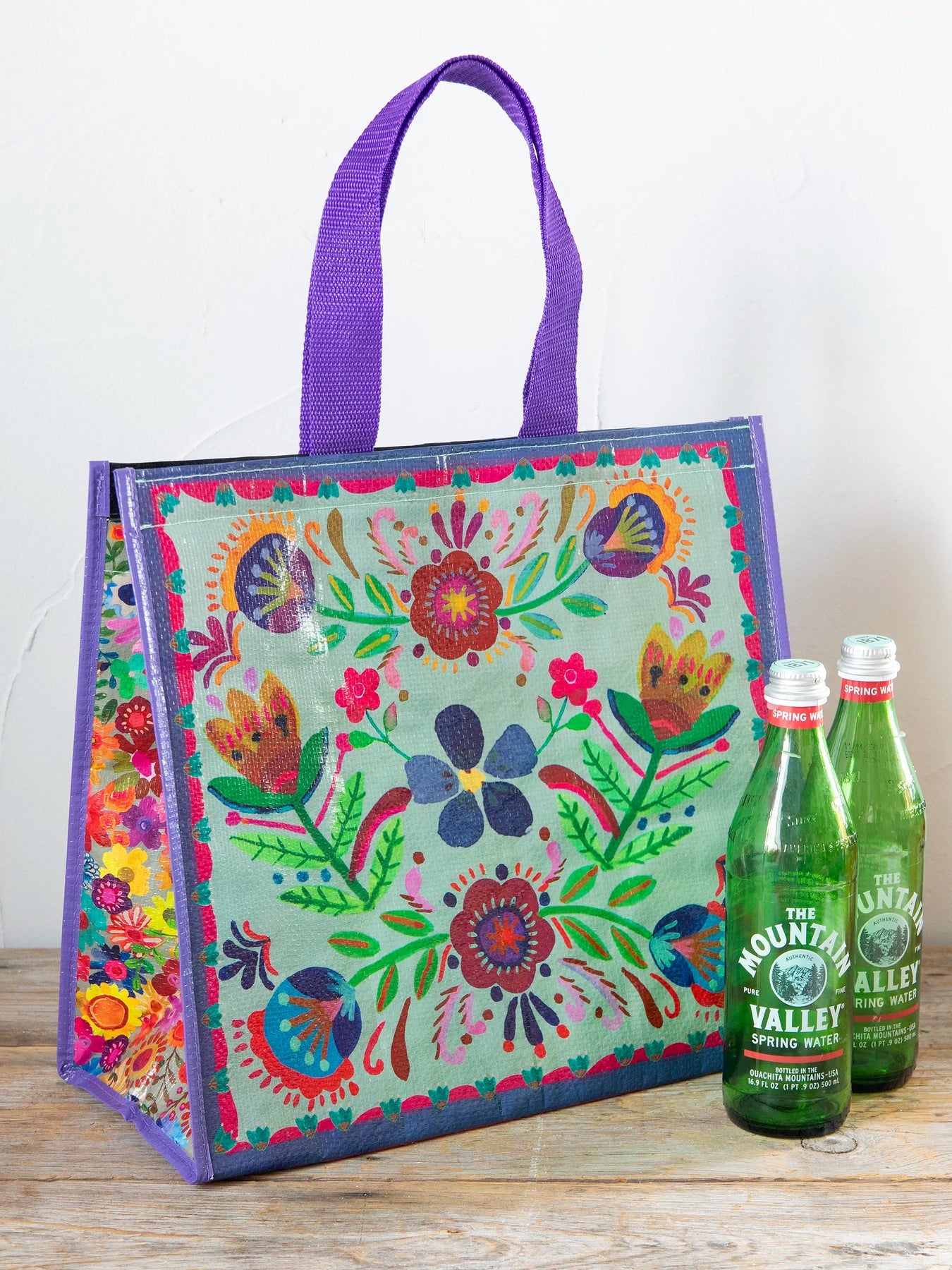 Insulated Cooler Tote Dusty Blue Folk Flower