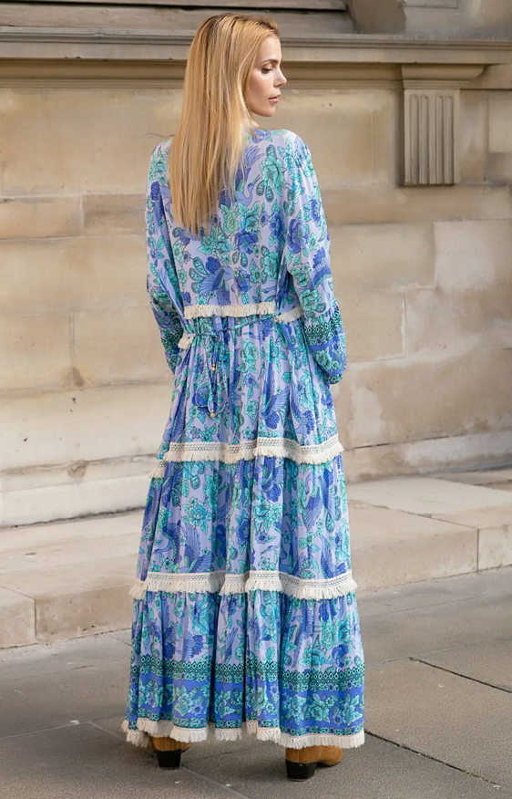 Loose Fit Lace Print Dress with Flared Sleeves