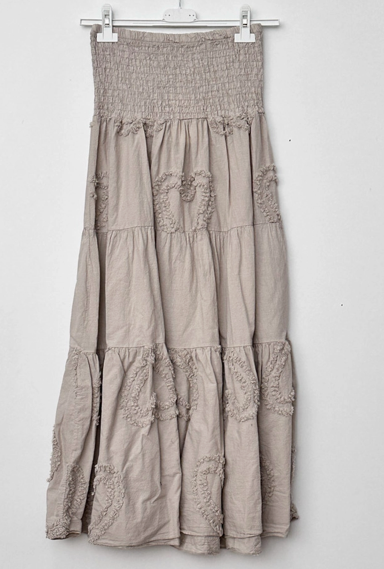 Smocked Midi Skirt with Heart
