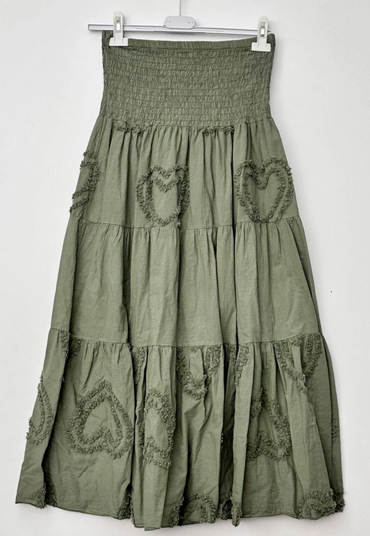 Smocked Midi Skirt with Heart