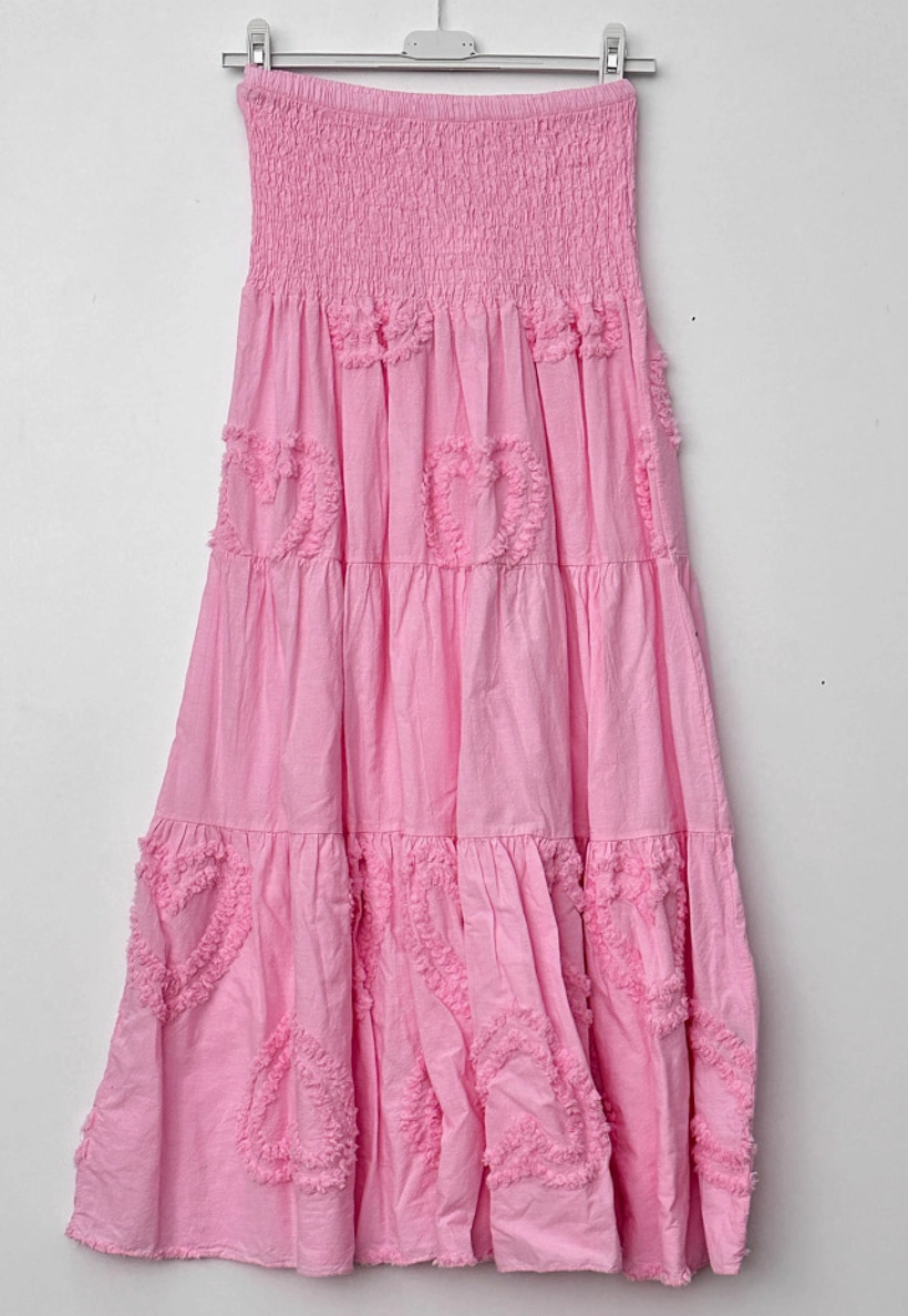 Smocked Midi Skirt with Heart