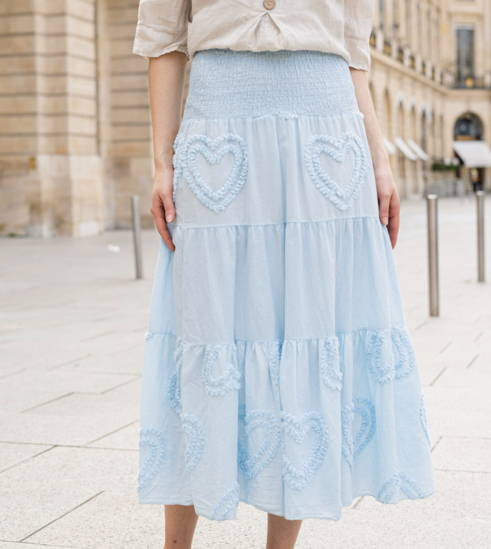 Smocked Midi Skirt with Heart