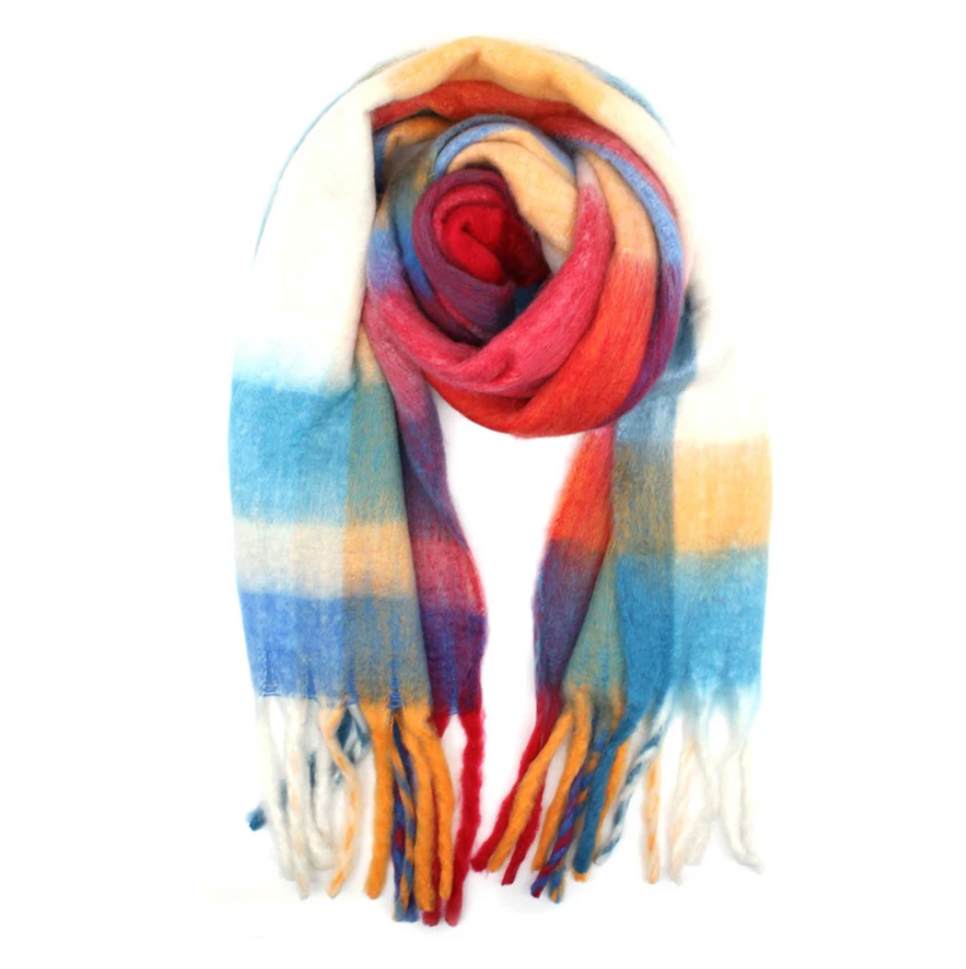 Red Checked Fringe Scarf