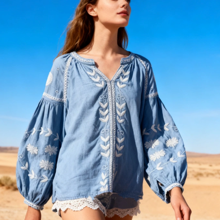 Molly -Flowy Embroidered Blouse Jeans