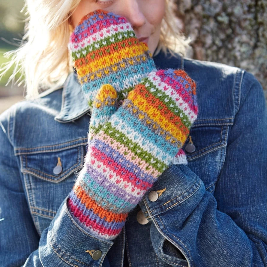 Colourful Dotty Striped Fleece Lined Mittens