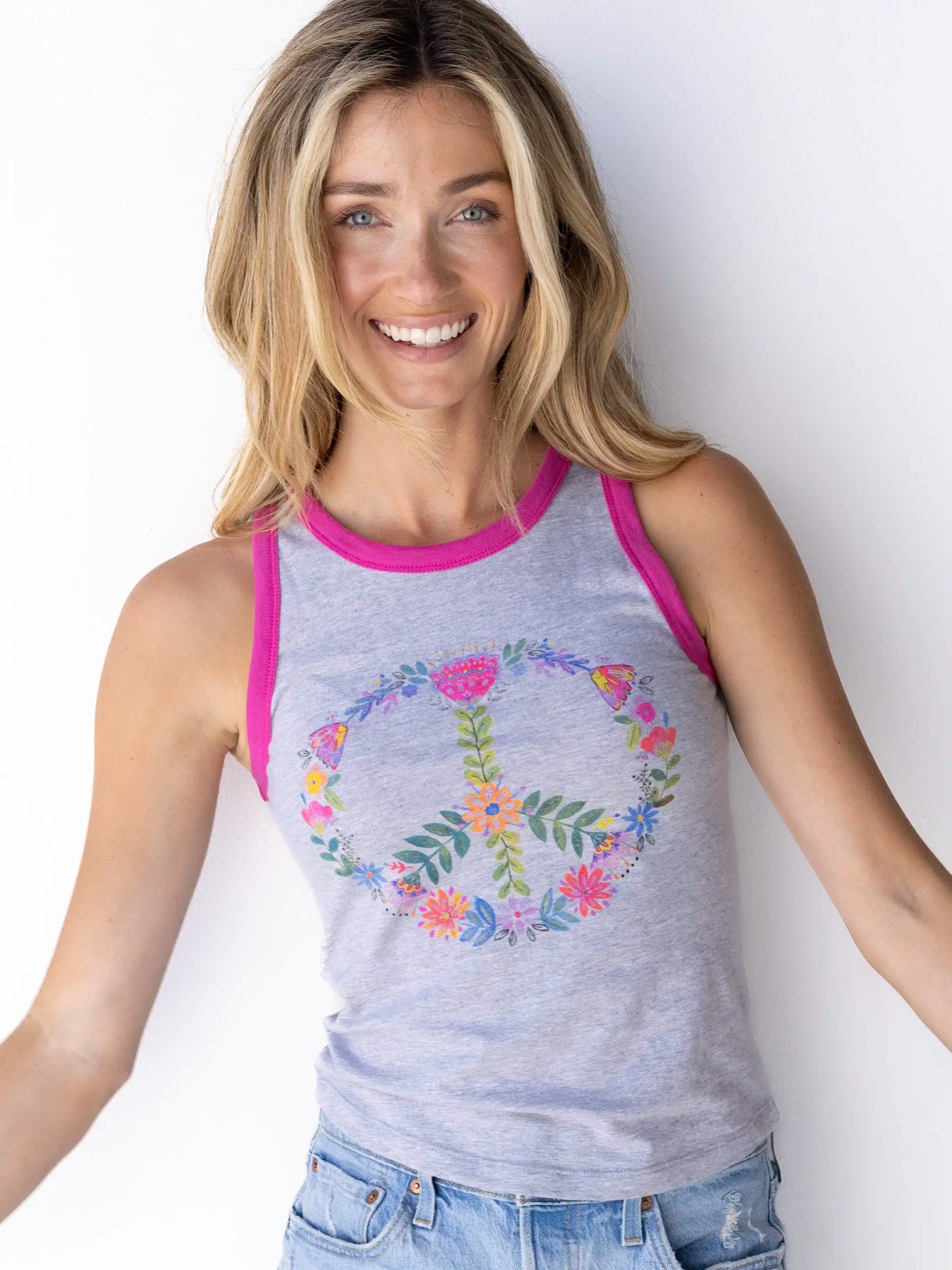 Grey Peace Sign Tank Top
