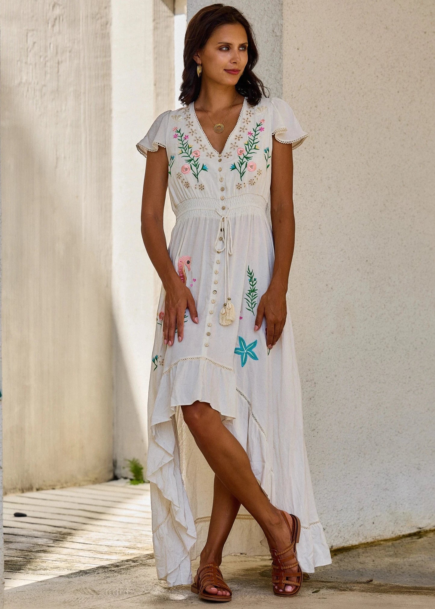 Mimmi Long Dress with Floral Embroidery
