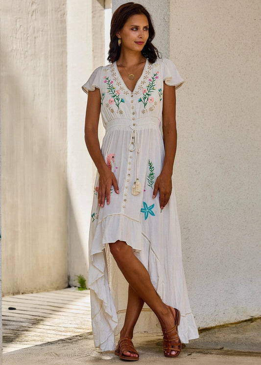 Mimmi Long Dress with Floral Embroidery