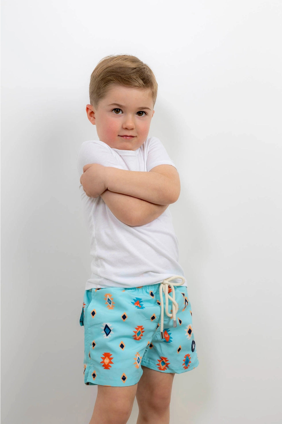 Turquoise Ethnic Children's Swim Shorts