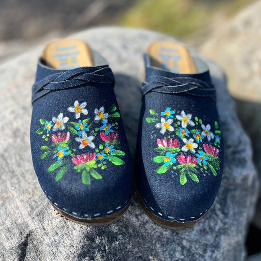 Denim Alpine Flower Clogs