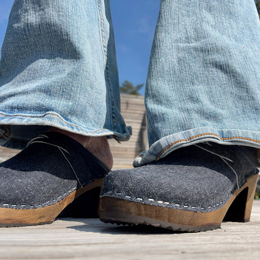 Denim High Heel Clogs - Limited edition