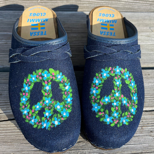 Denim Peace Clogs
