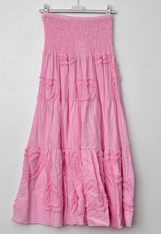 Smocked Midi Skirt with Heart