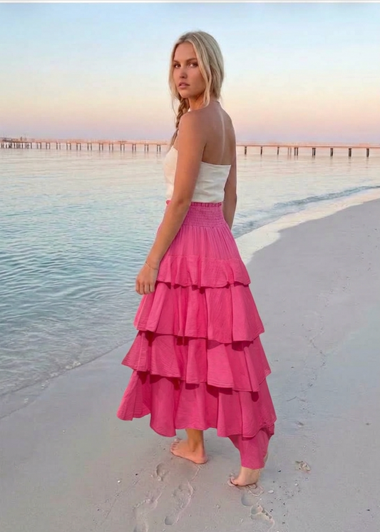 Coral  Bohemian Ruffled Skirt