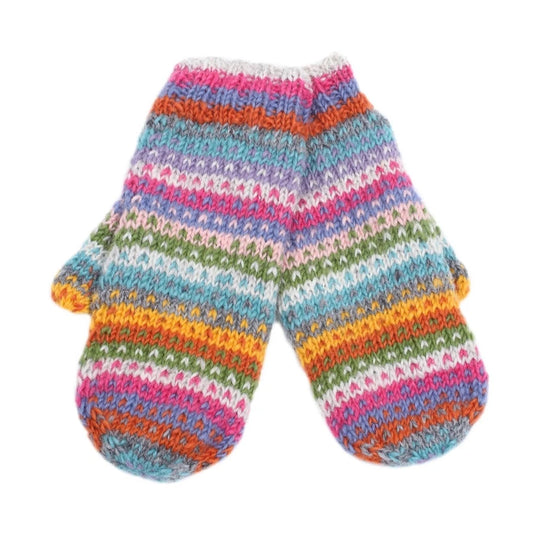 Colourful Dotty Striped Fleece Lined Mittens