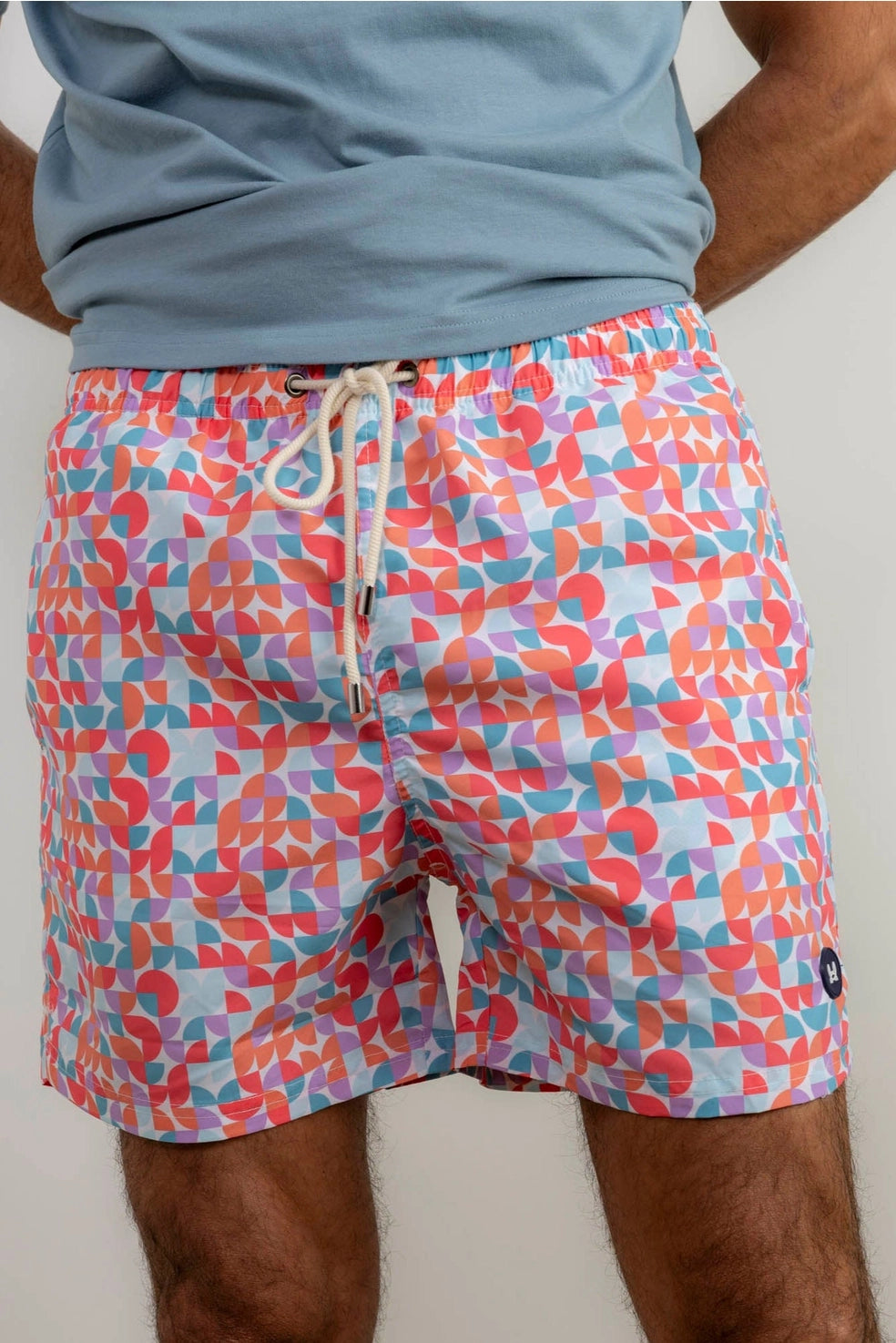 Coral Geometric Swim shorts