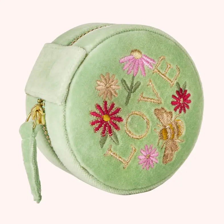 Love - Round Velvet Jewellery Box