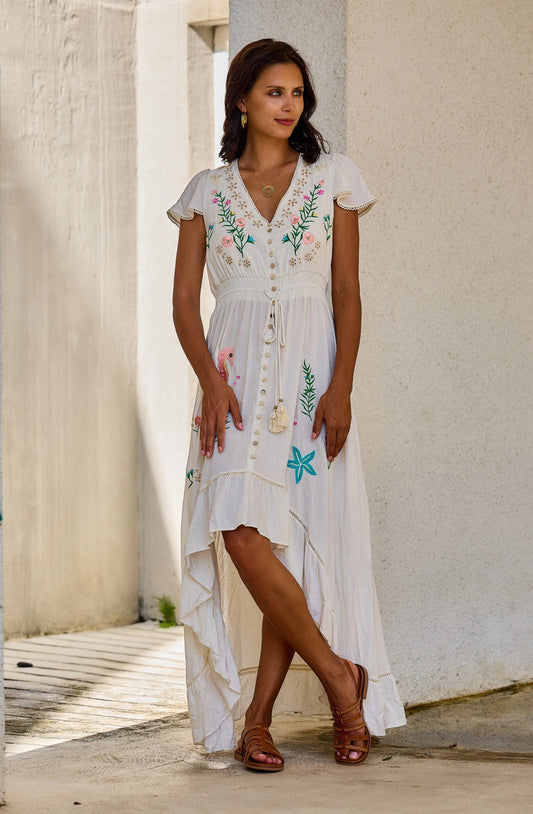 Mimmi Long Dress with Floral Embroidery